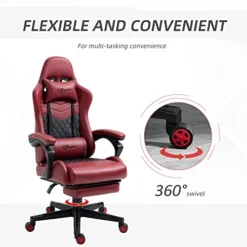 Vinsetto Racing Gaming Chair Diamond PU Leather Office Gamer Chair High Back Swivel Recliner With Footrest, Lumbar Support, Adjustable Height, Red -Amazon Basics Furniture Shop 41xKpzQmwLL
