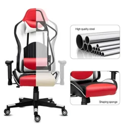 Video Gaming Chair Recliner Ergonomic Swivel Computer Desk Chair With Headrest Lumbar Support Adjustable Armrest Red White -Amazon Basics Furniture Shop 41xZio5q06L