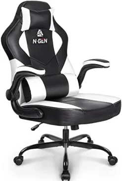N-GEN Gaming Chair Ergonomic Office Chair PC Desk Chair With Lumbar Support Flip Up Arms Levelled Seat Style Headrest PU Leather Executive High Back Computer Chair For Adults Women Men (4. Peach Pink) -Amazon Basics Furniture Shop 41xbykd8t3L. AC