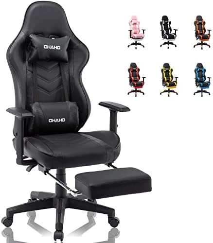OHAHO Gaming Chair With Footrest Ergonomic Office Chair Adjustable Swivel Leather High Back Computer Desk Chair With Headrest And Lumbar Support (White) 7 OHAHO Gaming Chair With Footrest Ergonomic Office Chair Adjustable Swivel Leather High Back Computer Desk Chair With Headrest And Lumbar Support (White) - Image 7