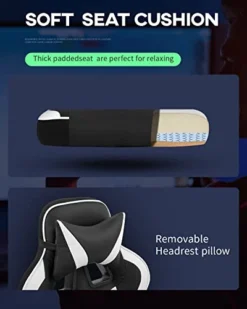 PC Gaming Chair Home Office Chair Racing Computer Chair With Lumbar Support Reclining Armrest Foot Rest Rolling Swivel PU Leather Ergonomic Task Desk Chair(White) -Amazon Basics Furniture Shop 41xn9FpKDnL