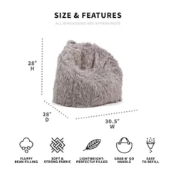 Big Joe Milano Bean Bag Chair, Gray Shag Fur, 2.5ft 8 Big Joe Milano Bean Bag Chair, Gray Shag Fur, 2.5ft -Amazon Basics Furniture Shop 41yHeZ2IduL
