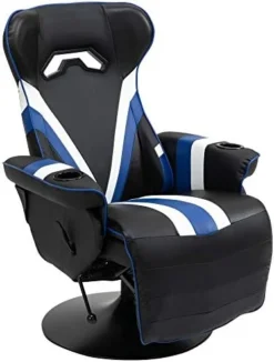 Vinsetto Gaming Chair, Racing Style Computer Recliner With Lumbar Support, Footrest And Cup Holder, Black/White/Blue -Amazon Basics Furniture Shop 41yJKKrqxtL. AC
