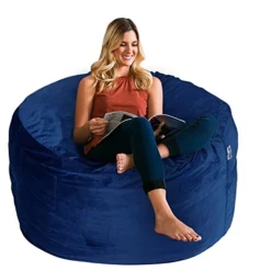 HABUTWAY Bean Bag Chair 3Ft Luxurious Velvet Ultra Soft Fur With High-Rebound Memory Foam Bean Bag Chairs For Adults Plush Lazy Sofa With Fluffy Removable Sponge 3'(Dark Blue)