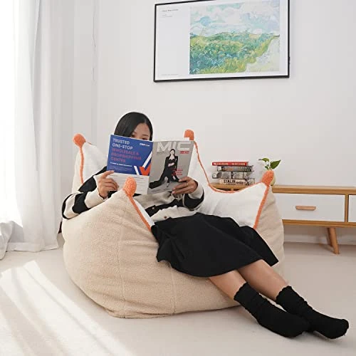 N&V Bean Bag Chair Giant High-Density Foam Filling Sofa With Foot Stool For Teens, Adults To Gaming, Reading, And Watching TV (Light Khaki) 5 N&V Bean Bag Chair Giant High-Density Foam Filling Sofa With Foot Stool For Teens, Adults To Gaming, Reading, And Watching TV (Light Khaki) - Image 5