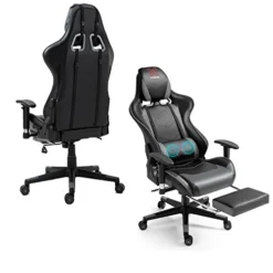 WQSLHX Gaming Chair With Massage And Footrest, Swivel Reclinable Gamer Chair With Armrest, Height Adjustable Computer Chair, Racing Style Office Game Chair For Adults, Gray