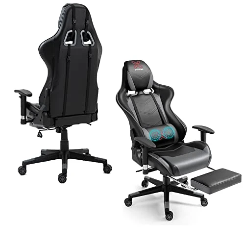 WQSLHX Gaming Chair With Massage And Footrest, Swivel Reclinable Gamer Chair With Armrest, Height Adjustable Computer Chair, Racing Style Office Game Chair For Adults, Gray 1 WQSLHX Gaming Chair With Massage And Footrest, Swivel Reclinable Gamer Chair With Armrest, Height Adjustable Computer Chair, Racing Style Office Game Chair For Adults, Gray