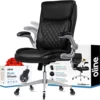 Oline Ergonomic Executive Office Chair - Rolling Home Desk PU Leather Chair With Adjustable Armrests, 3D Lumbar Support And Blade Wheels - Computer Gaming Swivel Chairs (Black)