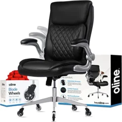 Oline Ergonomic Executive Office Chair - Rolling Home Desk PU Leather Chair With Adjustable Armrests, 3D Lumbar Support And Blade Wheels - Computer Gaming Swivel Chairs (Black)