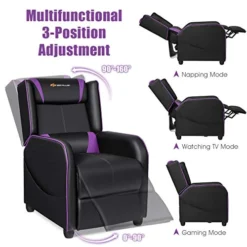POWERSTONE Gaming Chair Recliner - Massage Gaming Chair Ergonomic Sofa With Footrest And Headrest And Side Pouch - Living Room PU Leather Recliners Home Theater Seating (Purple) -Amazon Basics Furniture Shop 41zu3jAyKFL