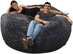 ASxmhGo Bean Bag Chairs, 7ft Giant Bean Bag Cover, Soft Fluffy Fur Bean Bag Chairs For Adults (Cover ONLY, NO Filler) Big Bean Bag Bed Oversized Lazy Bean Bag Couch(Dark Grey) 7FT (180cmx80cm) -Amazon Basics Furniture Shop 51 AxcxuptL. AC