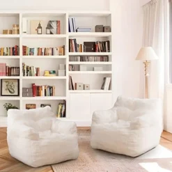 Antetek Bean Bag Chairs For Adults & Kids, Modern Accent Chair Ultra Soft Sofa Chair For Living Room, Bedroom, Apartment, Ivory Teddy -Amazon Basics Furniture Shop 510Js5VVuLL. AC