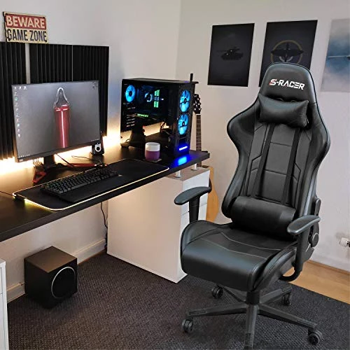 Furniwell Gaming Chair Racing Computer Chair Office Desk Chair Adjustable Swivel High Back Carbon Fiber Style Leather Executive Ergonomic Chair With Headrest And Lumbar Support (Black) 4 Furniwell Gaming Chair Racing Computer Chair Office Desk Chair Adjustable Swivel High Back Carbon Fiber Style Leather Executive Ergonomic Chair With Headrest And Lumbar Support (Black) - Image 4