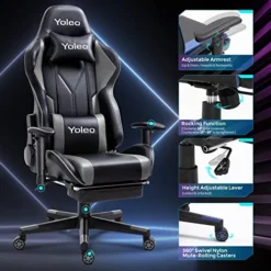 YOLEO Gaming Chair, Computer Chair With Footrest, Ergonomic Office Chair For Adults Teens, Adjustable Headrest/Lumbar Support 2D Armrest 90°-155° Tilt Angle PC Gaming Chair (300lbs), Grey/Black 13 YOLEO Gaming Chair, Computer Chair With Footrest, Ergonomic Office Chair For Adults Teens, Adjustable Headrest/Lumbar Support 2D Armrest 90°-155° Tilt Angle PC Gaming Chair (300lbs), Grey/Black -Amazon Basics Furniture Shop 510QP3OXcsL