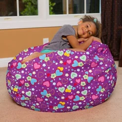 Posh Beanbags Bean Bag Chair, Large-38in, Canvas Multi-Colored Hearts On Purple -Amazon Basics Furniture Shop 510XsmSCRcL