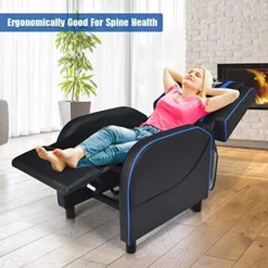 POWERSTONE Gaming Recliner Chair, Reclining Gaming Chair Ergonomic Leather Sofa With Footrest Lumbar Support Headrest And Side Pouch For Living Room Home Theater, Blue -Amazon Basics Furniture Shop 510gjJH4oBL