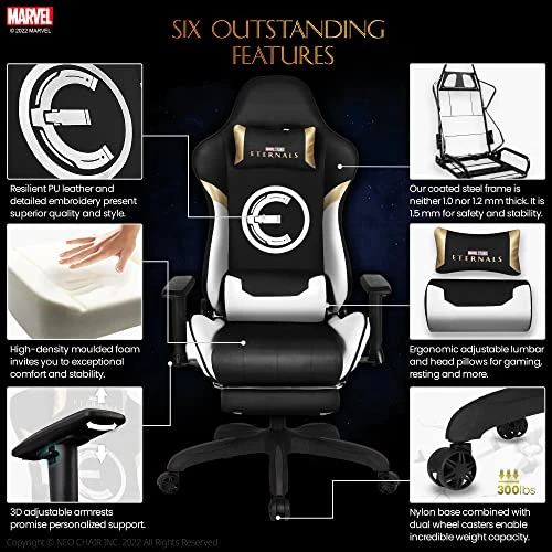 Marvel Eternals Gaming Chair Desk Office Computer Racing Chairs - Adults Gamer Ergonomic Game Footrest Reclining High Back Support Racer Leather Foot Rest (Eternals) 2 Marvel Eternals Gaming Chair Desk Office Computer Racing Chairs - Adults Gamer Ergonomic Game Footrest Reclining High Back Support Racer Leather Foot Rest (Eternals) - Image 2