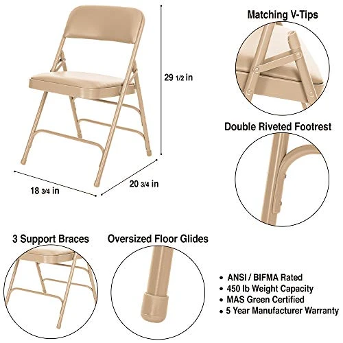 OEF Furnishings Premium Vinyl Upholstered Triple Brace Double Hinge Folding Chair, Beige 2 OEF Furnishings Premium Vinyl Upholstered Triple Brace Double Hinge Folding Chair, Beige - Image 2