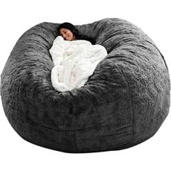 GQZGGXX Bean Bag Chair Cover, Durable Comfortable Chair PV Fur Bean Bag Sofas Faux Fur Sofa Living Room Sofa Bed Large Bean Bag Chairs For Adults (No Filler,Cover Only) 6ft Dark Grey