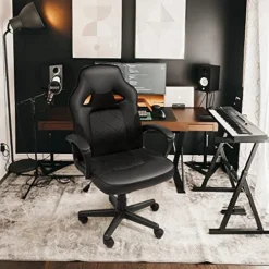GUNJI Office Chair PU Leather High Back Computer Chair Modern Adjustable Executive Chair Ergonomic Desk Chair Racing Style Game Chair With Padded Armrests And Lumbar Support (Black) -Amazon Basics Furniture Shop 511xHD22vtL