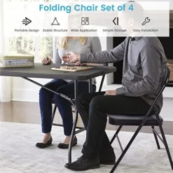 ARLIME 4-Pack Folding Chair, Portable Chairs With Upholstered Padded Seat And Back, Metal Frame Home Office Chairs, Set Of 4 -Amazon Basics Furniture Shop 512nBX6BX6L
