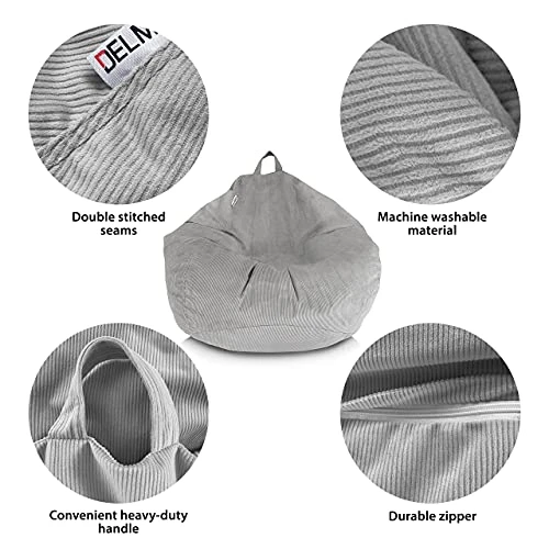 Delmach Bean Bag Chair Cover (No Filler) | Stuffed Animal Storage | Adult Size | Corduroy | Double Stitched | Durable Zipper 3 Delmach Bean Bag Chair Cover (No Filler) | Stuffed Animal Storage | Adult Size | Corduroy | Double Stitched | Durable Zipper - Image 3