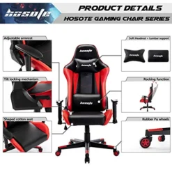 Hosote Ergonomic Gaming Chair For Adults, High Back Racing Computer Gaming Chair, E-Sports Gamer Chair, Big And Tall Video Gaming Chair, PU Leather Desk Chair Task Chair Office Chair(Red,Black) -Amazon Basics Furniture Shop 512v5CEnEHL