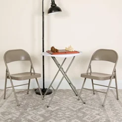 EMMA + OLIVER 2 Pack Double Braced Gray Metal Folding Chair