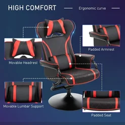 HOMCOM Vinsetto High Back Video Gaming Recliner With Ottoman, Racing Style PC Computer Office Chair, Swivel With Headrest & Lumbar Support, Adjustable Height, Black/Red 9 HOMCOM Vinsetto High Back Video Gaming Recliner With Ottoman, Racing Style PC Computer Office Chair, Swivel With Headrest & Lumbar Support, Adjustable Height, Black/Red -Amazon Basics Furniture Shop 51304hujk5L
