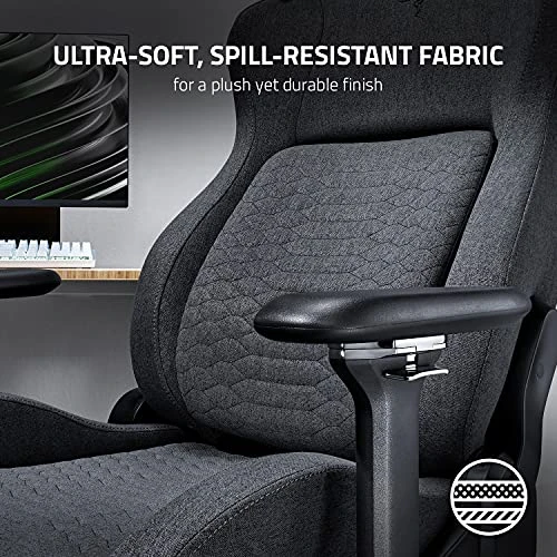 Razer Iskur XL Fabric Gaming Chair: Ergonomic Lumbar Support System - Ultra-Soft, Spill-Resistant Fabric Foam Cushions - 4D Armrests - Engineered To Carry- Foam Head Cushion - Dark Gray 3 Razer Iskur XL Fabric Gaming Chair: Ergonomic Lumbar Support System - Ultra-Soft, Spill-Resistant Fabric Foam Cushions - 4D Armrests - Engineered To Carry- Foam Head Cushion - Dark Gray - Image 3