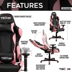 Techni Sport High Back Racing Chair With Padded Arms, PC Gaming Chair With Height And Tilt Adjustment, Pink -Amazon Basics Furniture Shop 513g99lKAoL