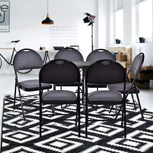 Nightcore Set Of 6 Folding Chairs, Upholstered Chair Set, Double Hinged Lounge Chair With Cushioned Seat, Armless Chairs, Portable Metal Chairs With Carrying Handle, Footrest And Non-Slip Feet (Black) 3 Nightcore Set Of 6 Folding Chairs, Upholstered Chair Set, Double Hinged Lounge Chair With Cushioned Seat, Armless Chairs, Portable Metal Chairs With Carrying Handle, Footrest And Non-Slip Feet (Black) - Image 3