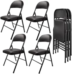 SKONYON Padded Seat Folding Chair Metal Frame Folding Chairs For Home Office, Double Braced, 4 Pack, Black -Amazon Basics Furniture Shop 513nls4chPL. AC