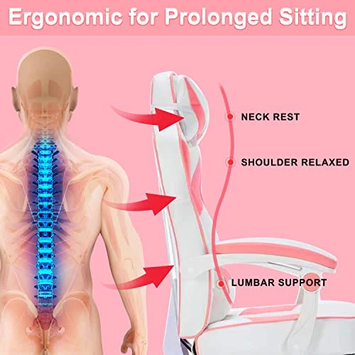 HEADMALL Pink Gaming Chair With Footrest Ergonomic Oversized Manufactured By Listed Company,Video Game Chairs With Lumbar And Head Pillow, For Adults Teens Secret Lab Pink&White 5 HEADMALL Pink Gaming Chair With Footrest Ergonomic Oversized Manufactured By Listed Company,Video Game Chairs With Lumbar And Head Pillow, For Adults Teens Secret Lab Pink&White - Image 5