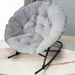 OAKHAM Comfy Saucer Chair, Folding Faux Fur Lounge Chair For Bedroom And Living Room, Flexible Seating For Kids Teens Adults, X-Large, Rock-Grey