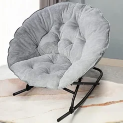 OAKHAM Comfy Saucer Chair, Folding Faux Fur Lounge Chair For Bedroom And Living Room, Flexible Seating For Kids Teens Adults, X-Large, Grey -Amazon Basics Furniture Shop 514RtK7KMkL. AC