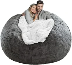 LapEasy Giant Bean Bag Chair Cover(Cover Only,No Filler),Oversized Round Soft Fluffy PV Velvet Washable Lazy Sofa Bean Bag Bed Cover For Adults, Living Room Bedroom Furniture Outside Cover(Black) -Amazon Basics Furniture Shop 514UTkUFeL. AC