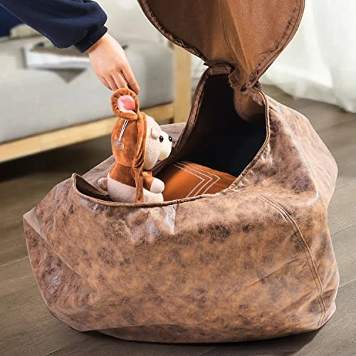 HUMMSE Bean Bag Chair Cover【with Inner Cover】 (No Filler) Plush Toys Storage XXXL(47 X 39) Inches Ultra Soft Leatherette | Washable | Water Resistant | Adult Size Zipper Recliner (Brown, Large) 2 HUMMSE Bean Bag Chair Cover【with Inner Cover】 (No Filler) Plush Toys Storage XXXL(47 X 39) Inches Ultra Soft Leatherette | Washable | Water Resistant | Adult Size Zipper Recliner (Brown, Large) - Image 2