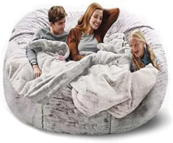 NINIANG Round Bean Bag Chair Cover Only (no Filler), Soft Velvet Large Bean Bag Couch With Sturdy Zipper Floor Couch Living Room Furniture, Dark Grey 6FT (150*75cm) -Amazon Basics Furniture Shop 514qRDqzrRL. AC