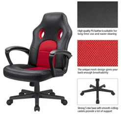 KaiMeng Office High Back Leather Computer Ergonomic Height Adjustable Racing Game Desk Executive Conference Task Chair, 19.5" X 20.1" X 44.2", Red 13 KaiMeng Office High Back Leather Computer Ergonomic Height Adjustable Racing Game Desk Executive Conference Task Chair, 19.5" X 20.1" X 44.2", Red -Amazon Basics Furniture Shop 515N2xF3PWL