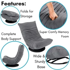 BIRDROCK HOME Swivel Floor Chair For Adults Or Kids | 30.5" H X 23.64" W. 8" Thick Cushion | Grey | 360 Rotating Gaming Seats | Comfy Back Support | Foldable Banana Chair 13 BIRDROCK HOME Swivel Floor Chair For Adults Or Kids | 30.5" H X 23.64" W. 8" Thick Cushion | Grey | 360 Rotating Gaming Seats | Comfy Back Support | Foldable Banana Chair -Amazon Basics Furniture Shop 515ieNk9QML