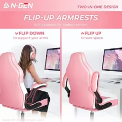 N-GEN Gaming Chair Ergonomic Office Chair PC Desk Chair With Lumbar Support Flip Up Arms Levelled Seat Style Headrest PU Leather Executive High Back Computer Chair For Adults Women Men (4. Peach Pink) -Amazon Basics Furniture Shop 517vSMYZjHS