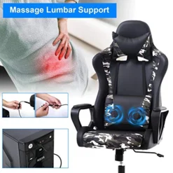 PC Gaming Chair Office Chair Racing Desk Chair With Lumbar Support Arms Headrest Massage High Back PU Leather Ergonomic Computer Chair Rolling Adjustable Swivel Chair For Women Men Adult, Camo -Amazon Basics Furniture Shop 518oQUwIIVL