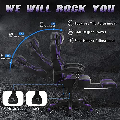 Purple Gaming Chair, Reclining Computer Chair With Footrest, High Back Gamer Chair With Massage, Large Computer Gaming Chair, Racing Style Desk Chair For Gaming, Big And Tall Gaming Chairs For Adults 2 Purple Gaming Chair, Reclining Computer Chair With Footrest, High Back Gamer Chair With Massage, Large Computer Gaming Chair, Racing Style Desk Chair For Gaming, Big And Tall Gaming Chairs For Adults - Image 2