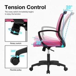 Vnewone Desk Computer Mesh Executive Task Rolling Gaming Swivel Modern Adjustable With Mid Back Lumbar Support Armrest For Home Women Men,Pink -Amazon Basics Furniture Shop 519GofylXQL