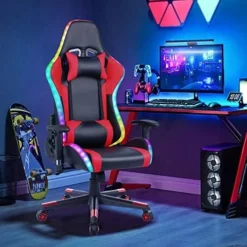 Gaming Chair With Speakers Video Game Chair With RGB Light Ergonomic Racing Office Chair PU Leather Recliner Computer Chair Swivel E-Sports Chair With Headrest Armrest Lumbar Support, Blue -Amazon Basics Furniture Shop 519Ir2OcDnL. AC