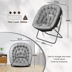 Iw I WISH Saucer Chair For Adults, Oversized Saucer Chair, Folding Saucer Chair, Bedroom Papasan Chair, Comfy Moon Chair (Grey) 11 Iw I WISH Saucer Chair For Adults, Oversized Saucer Chair, Folding Saucer Chair, Bedroom Papasan Chair, Comfy Moon Chair (Grey) -Amazon Basics Furniture Shop 519SMiMZ5tL