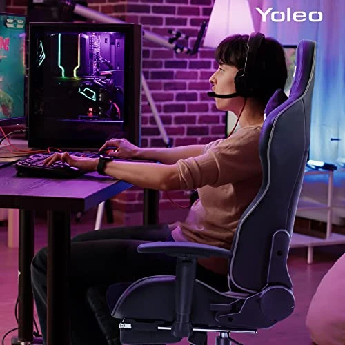 YOLEO Gaming Chair, Computer Chair With Footrest, Ergonomic Office Chair For Adults Teens, Adjustable Headrest/Lumbar Support 2D Armrest 90°-155° Tilt Angle PC Gaming Chair (300lbs), Grey/Black 2 YOLEO Gaming Chair, Computer Chair With Footrest, Ergonomic Office Chair For Adults Teens, Adjustable Headrest/Lumbar Support 2D Armrest 90°-155° Tilt Angle PC Gaming Chair (300lbs), Grey/Black - Image 2
