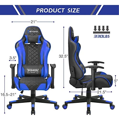 Devoko Gaming Chair Racing Style High Back Computer Chair With Adjustable Armrests Ergonomic Office Chair Executive Swivel Task Chair With Headrest And Lumbar Support (Blue) 2 Devoko Gaming Chair Racing Style High Back Computer Chair With Adjustable Armrests Ergonomic Office Chair Executive Swivel Task Chair With Headrest And Lumbar Support (Blue) - Image 2