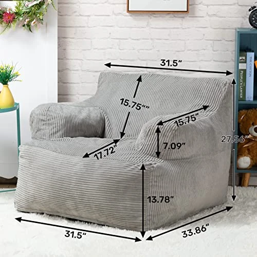 HollyHOME Bean Bag Sofa Chair, 37LB Memory Foam Filled Lounge Arm Puff Chair, Upholstered Single Couch With Washable Cover, Padded Lazy Sofa For Living Room, Bedroom, 32"(D) X34(W) X28(H), Grey 2 HollyHOME Bean Bag Sofa Chair, 37LB Memory Foam Filled Lounge Arm Puff Chair, Upholstered Single Couch With Washable Cover, Padded Lazy Sofa For Living Room, Bedroom, 32"(D) X34(W) X28(H), Grey - Image 2